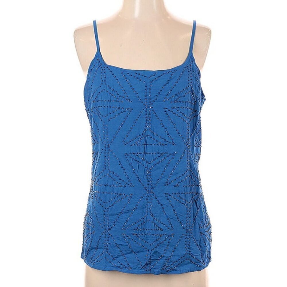Anthropologie Blank London Bl-nk Geometric Beaded‎ Blue Tank Top Blouse sz Md